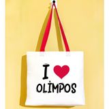 Bk Gift I Love Olimpos Kırmızı Renkli Kulp Gabardin Bez Çanta 40X35CM, Baskılı Omuz Çantası, Alışveriş Çantası, Plaj Çantası - 40 x 35 cm