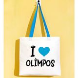 Bk Gift I Love Olimpos Turkuaz Renkli Kulp Gabardin Bez Çanta 40X35CM, Baskılı Omuz Çantası, Alışveriş Çantası, Plaj Çantası - 40 x 35 cm
