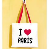 Bk Gift I Love Paris Kırmızı Renkli Kulp Gabardin Bez Çanta 40X35CM, Baskılı Omuz Çantası, Alışveriş Çantası, Plaj Çantası - 40 x 35 cm