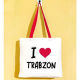 Bk Gift I Love Trabzon Kırmızı Renkli Kulp Gabardin Bez Çanta 40X35CM, Baskılı Omuz Çantası, Alışveriş Çantası, Plaj Çantası - 40 x 35 cm
