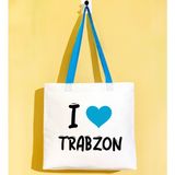 Bk Gift I Love Trabzon Turkuaz Renkli Kulp Gabardin Bez Çanta 40X35CM, Baskılı Omuz Çantası, Alışveriş Çantası, Plaj Çantası - 40 x 35 cm