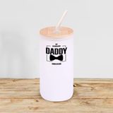BK Gift İsimli Dad Tasarımlı Beyaz Renk Pipetli Buzlu Cam Bardak 600ml - 2, Babaya Hediye, Doğum Günü Hediyesi