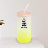 BK Gift İsimli Dad Tasarımlı Sarı Renk Pipetli Buzlu Cam Bardak 600ml - 4, Babaya Hediye, Doğum Günü Hediyesi