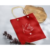 Bk Gift Isimli Tarihli Kırmızı Halat Saplı Kumaş Bez Çanta - 1 Baskılı Omuz Çantası