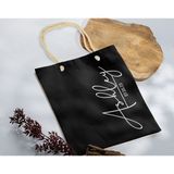 Bk Gift Isimli Tarihli Siyah Halat Saplı Kumaş Bez Çanta - 5 Baskılı Omuz Çantası