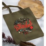 Bk Gift Istanbul Tasarımlı-1 Haki Kumaş Bez Çanta Baskılı Omuz Çantası