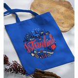 Bk Gift Istanbul Tasarımlı-1 Mavi Kumaş Bez Çanta Baskılı Omuz Çantası