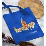 Bk Gift Istanbul Tasarımlı-3 Mavi Kumaş Bez Çanta Baskılı Omuz Çantası