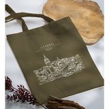 Bk Gift Istanbul Tasarımlı-4 Haki Kumaş Bez Çanta Baskılı Omuz Çantası