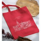 Bk Gift Istanbul Tasarımlı-4 Kırmızı Kumaş Bez Çanta Baskılı Omuz Çantası