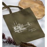 Bk Gift Istanbul Tasarımlı-5 Haki Kumaş Bez Çanta Baskılı Omuz Çantası