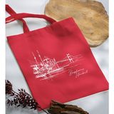 Bk Gift Istanbul Tasarımlı-5 Kırmızı Kumaş Bez Çanta Baskılı Omuz Çantası