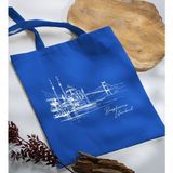 Bk Gift Istanbul Tasarımlı-5 Mavi Kumaş Bez Çanta Baskılı Omuz Çantası