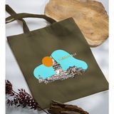 Bk Gift Istanbul Tasarımlı-7 Haki Kumaş Bez Çanta Baskılı Omuz Çantası
