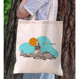 Bk Gift Istanbul Tasarımlı Kanvas Bez Çanta, Baskılı Omuz Çantası, Alışveriş Çantası, Plaj Çantası, Arkadaşa Hediye-11 - Desenli