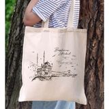 Bk Gift Istanbul Tasarımlı Kanvas Bez Çanta, Baskılı Omuz Çantası, Alışveriş Çantası, Plaj Çantası, Arkadaşa Hediye-2 - Desenli