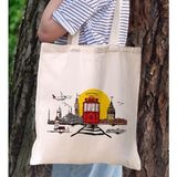 Bk Gift Istanbul Tasarımlı Kanvas Bez Çanta, Baskılı Omuz Çantası, Alışveriş Çantası, Plaj Çantası, Arkadaşa Hediye-3 - Desenli