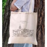 Bk Gift Istanbul Tasarımlı Kanvas Bez Çanta, Baskılı Omuz Çantası, Alışveriş Çantası, Plaj Çantası, Arkadaşa Hediye-5 - Desenli