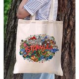 Bk Gift Istanbul Tasarımlı Kanvas Bez Çanta, Baskılı Omuz Çantası, Alışveriş Çantası, Plaj Çantası, Arkadaşa Hediye-8 - Desenli