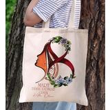 BK Gift Kadınlar Günü Tasarımlı Kanvas Bez Çanta, Baskılı Omuz Çantası, Alışveriş Çantası, Plaj Çantası, Arkadaşa Hediye-5