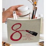 BK Gift Kadınlar Günü Tasarımlı Keten Makyaj Çantası-3, Kadınlar Günü Hediyesi, 8 Mart, Anneye Hediye