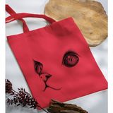 Bk Gift Kedi Tasarımlı-1 Kırmızı Kumaş Bez Çanta Baskılı Omuz Çantası