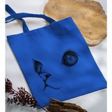 Bk Gift Kedi Tasarımlı-1 Mavi Kumaş Bez Çanta Baskılı Omuz Çantası