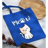 Bk Gift Kedi Tasarımlı-11 Mavi Kumaş Bez Çanta Baskılı Omuz Çantası