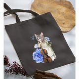 Bk Gift Kedi Tasarımlı-3 Antrasit Kumaş Bez Çanta