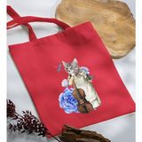 Bk Gift Kedi Tasarımlı-3 Kırmızı Kumaş Bez Çanta Baskılı Omuz Çantası