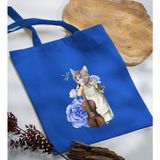 Bk Gift Kedi Tasarımlı-3 Mavi Kumaş Bez Çanta Baskılı Omuz Çantası