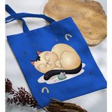 Bk Gift Kedi Tasarımlı-7 Mavi Kumaş Bez Çanta Baskılı Omuz Çantası