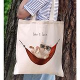 Bk Gift Kedi Tasarımlı Kanvas Bez Çanta, Baskılı Omuz Çantası, Alışveriş Çantası, Plaj Çantası, Arkadaşa Hediye-2 - Desenli