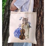 Bk Gift Kedi Tasarımlı Kanvas Bez Çanta, Baskılı Omuz Çantası, Alışveriş Çantası, Plaj Çantası, Arkadaşa Hediye-3 - Desenli