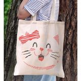 Bk Gift Kedi Tasarımlı Kanvas Bez Çanta, Baskılı Omuz Çantası, Alışveriş Çantası, Plaj Çantası, Arkadaşa Hediye-4 - Desenli