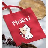 Bk Gift Kedi Tasarımlı Kırmızı-11 Kumaş Bez Çanta Baskılı Omuz Çantası