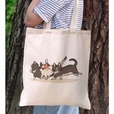 Bk Gift Kediler Tasarımlı Kanvas Bez Çanta, Baskılı Omuz Çantası, Alışveriş Çantası, Plaj Çantası, Arkadaşa Hediye-1 - Desenli
