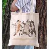 Bk Gift Kediler Tasarımlı Kanvas Bez Çanta, Baskılı Omuz Çantası, Alışveriş Çantası, Plaj Çantası, Arkadaşa Hediye-2 - Desenli
