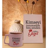 BK Gift Kimseyi Görmedim Ben Tasarımlı Pembe Sert Kapaklı Defter ve Middle Kupa Seti-4
