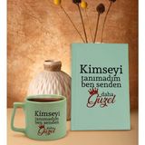 BK Gift Kimseyi Görmedim Ben Tasarımlı Su Yeşili Sert Kapaklı Defter ve Middle Kupa Seti-4