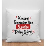 Bk Gift Kimseyi Tanımadım Ben Tasarımlı Beyaz Kırlent Yastık, Arkadaşa , Ev Dekorasyonu, Ev -1