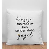Bk Gift Kimseyi Tanımadım Ben Tasarımlı Beyaz Kırlent Yastık, Arkadaşa , Ev Dekorasyonu, Ev -3