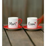 Bk Gift Kişiye Isimli Ikili Kırmızı Türk Kahvesi Fincanı, Arkadaşa Hediye, Sevgiliye Hediye,anneye Hediye
