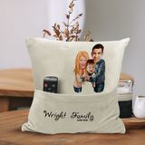 Bk Gift Kişiye Özel Aile Karikatür Tasarımlı Organizer Kumanda ve Atıştırmalık Cepli Sarı Kırlent Yastık-11 Arkadaşa , Cepli Yastık