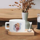 Bk Gift Kişiye Özel Anne Kız Karikatürlü-20, Ahşap Altlıklı Seramik Fincan, Anneye Hediye, Arkadaşa Hediye - Renk - Renkli