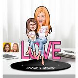 Bk Gift Kişiye Özel Anne-Kız Karikatürlü Ahşap Biblo-8, Anneye Hediye, Anneler Günü Hediyeleri