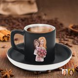 Bk Gift Kişiye Özel Anne Kız Karikatürlü Siyah Renk Türk Kahvesi Fincanı-1, Arkadaşa Hediye, Aileye Hediye, Yıl Dönümü Hediyesi