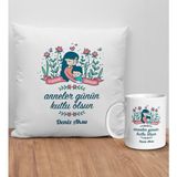 Bk Gift Kişiye Özel Anne Tasarımlı Beyaz Kırlent Yastık ve Kupa Seti-2, Anneye , Anneler Günü leri