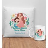 Bk Gift Kişiye Özel Anne Tasarımlı Beyaz Kırlent Yastık ve Kupa Seti-4, Anneye , Anneler Günü leri