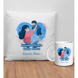 Bk Gift Kişiye Özel Anne Tasarımlı Beyaz Kırlent Yastık ve Kupa Seti-6, Anneye , Anneler Günü leri